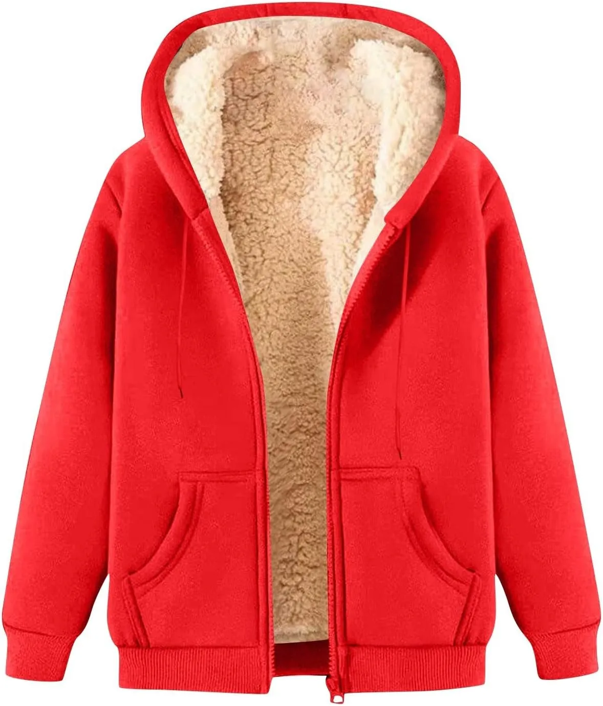 Womens Hoodies Zip Up Sherpa Lined Fleece Warm Jackets Cute Zip Up Sweatshirt Hooded Cardigan Winter Coats With Pocket