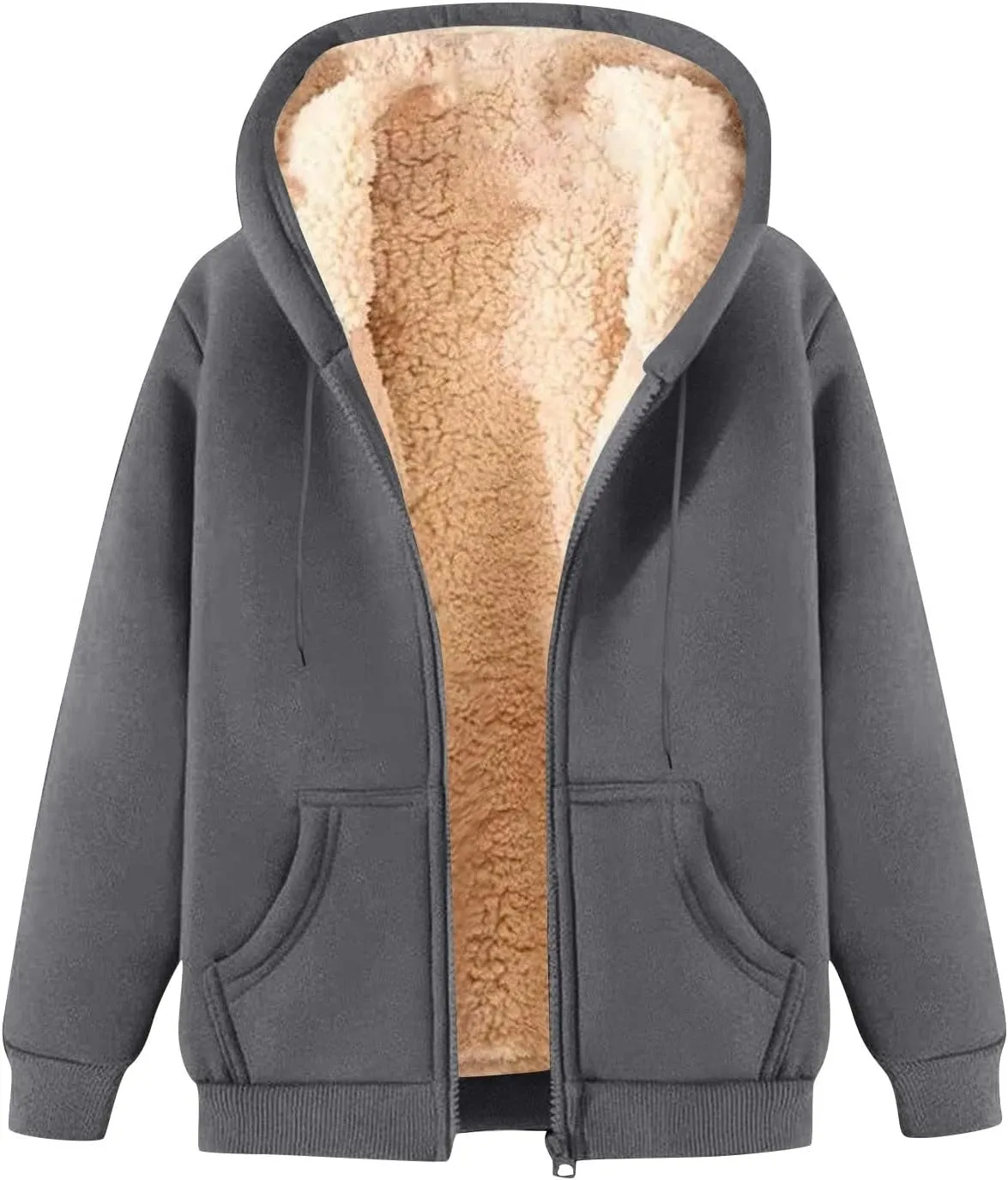 Womens Hoodies Zip Up Sherpa Lined Fleece Warm Jackets Cute Zip Up Sweatshirt Hooded Cardigan Winter Coats With Pocket