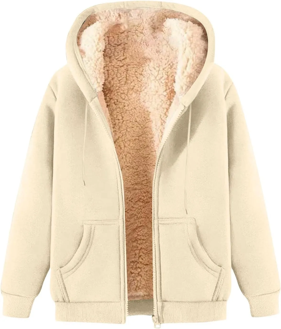 Womens Hoodies Zip Up Sherpa Lined Fleece Warm Jackets Cute Zip Up Sweatshirt Hooded Cardigan Winter Coats With Pocket
