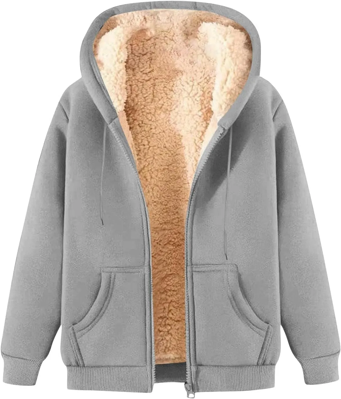 Womens Hoodies Zip Up Sherpa Lined Fleece Warm Jackets Cute Zip Up Sweatshirt Hooded Cardigan Winter Coats With Pocket