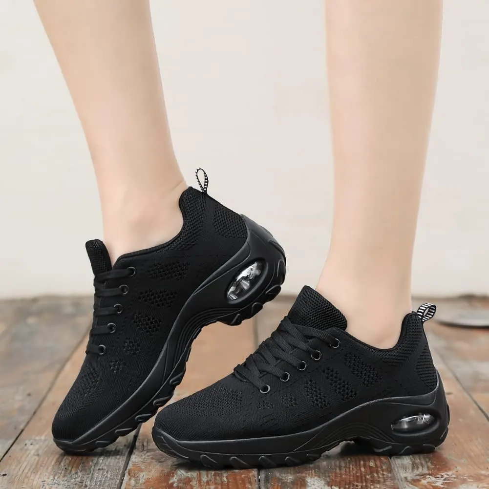 Women's Lace-up Dance Sneakers Air Cushion Hip Hop Athletic Line Dance Shoes Low Heel,Model 1918