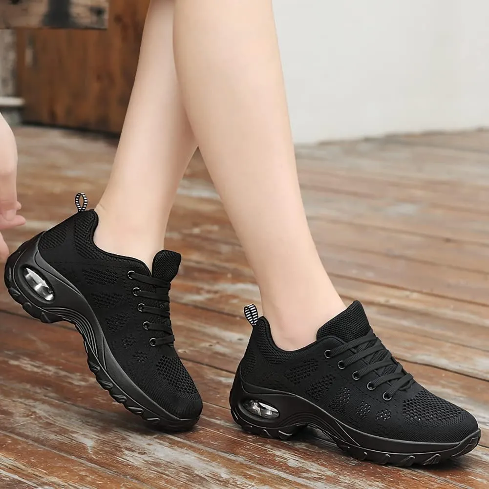 Women's Lace-up Dance Sneakers Air Cushion Hip Hop Athletic Line Dance Shoes Low Heel,Model 1918