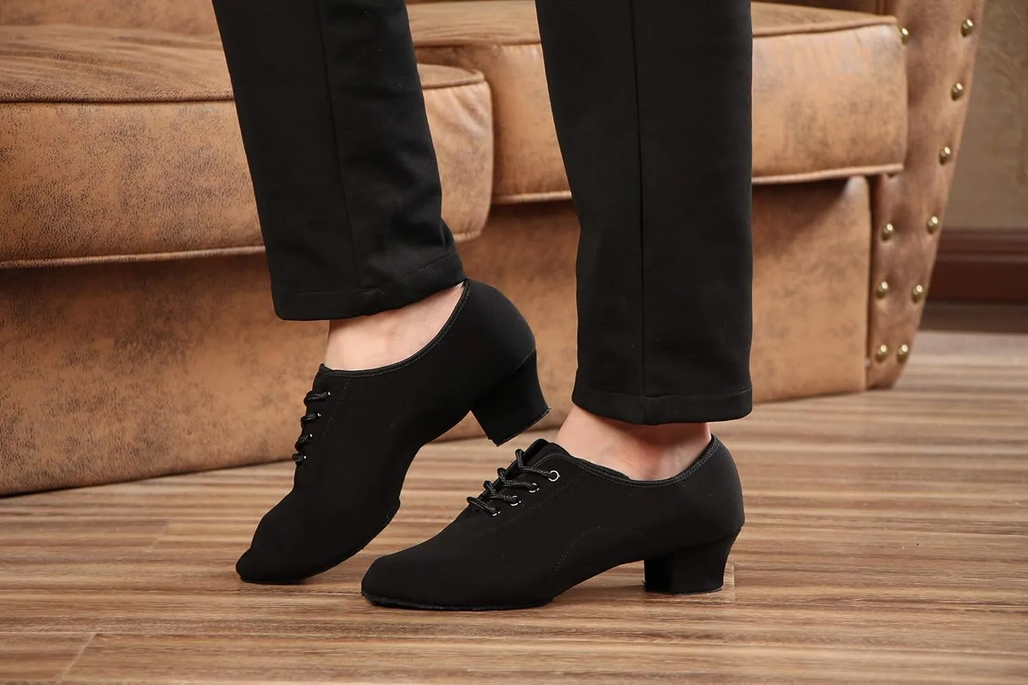 Women's lace-up Latin Dance Shoes Ballroom Modern Jazz Dance Practice Performance Shoes with Closed Toes,Model NJB
