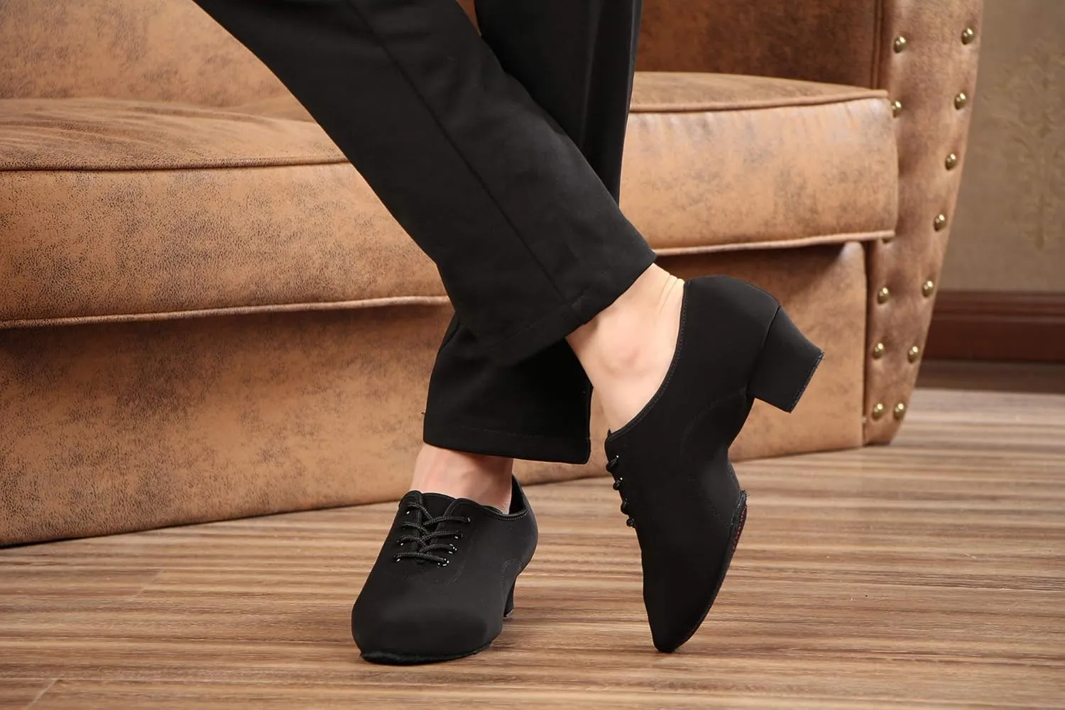Women's lace-up Latin Dance Shoes Ballroom Modern Jazz Dance Practice Performance Shoes with Closed Toes,Model NJB