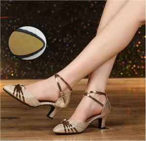 Women's Latin Dance Shoes Standard Ballroom Medium/Low Heel Soft Sole Non-Slip Synthetic Leather Upper Dancing Shoes