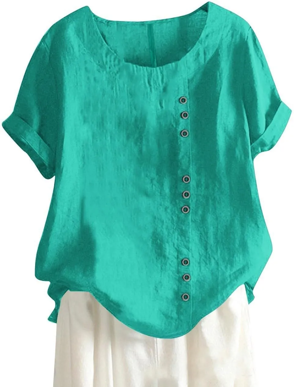 Womens Lined Tops Going Out Casual Short Sleeve Summer Tee Shirts Button Down Crewneck Solid Dressy Blouses