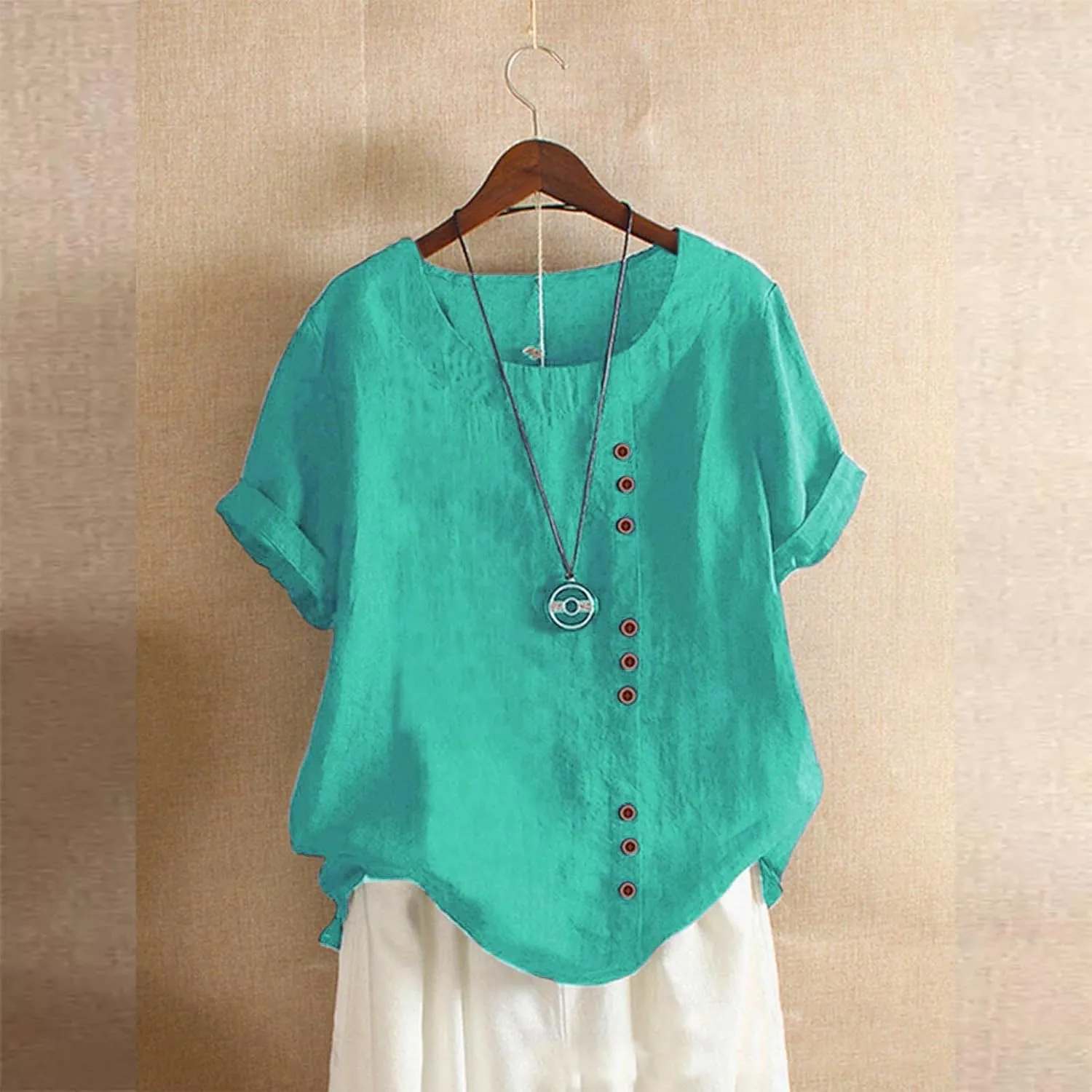 Womens Lined Tops Going Out Casual Short Sleeve Summer Tee Shirts Button Down Crewneck Solid Dressy Blouses