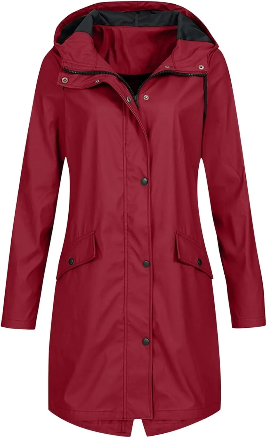 Women's Long Raincoat Jacket Solid Color Zipper Down Windproof Hooded Jackets Outdoor Lightweight Oversized Coats