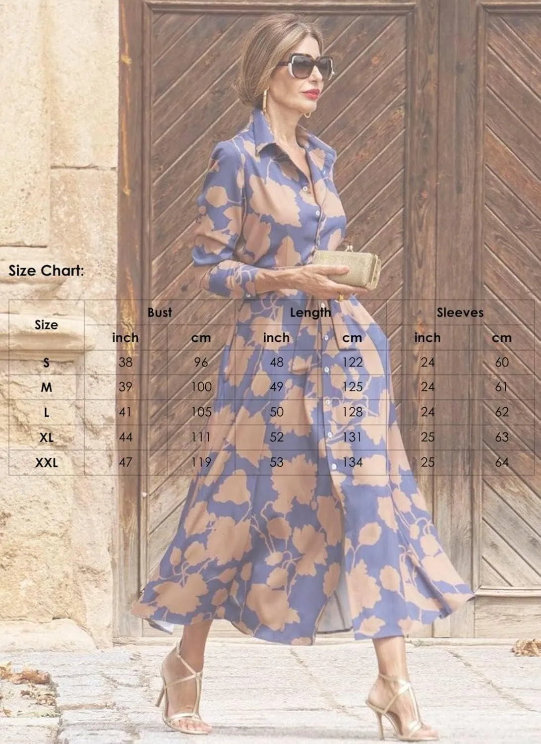 Women's Midi Dress Collared Long Sleeve Floral Print Stylish High Waist Unique 2025 Summer Spring Guest Dress