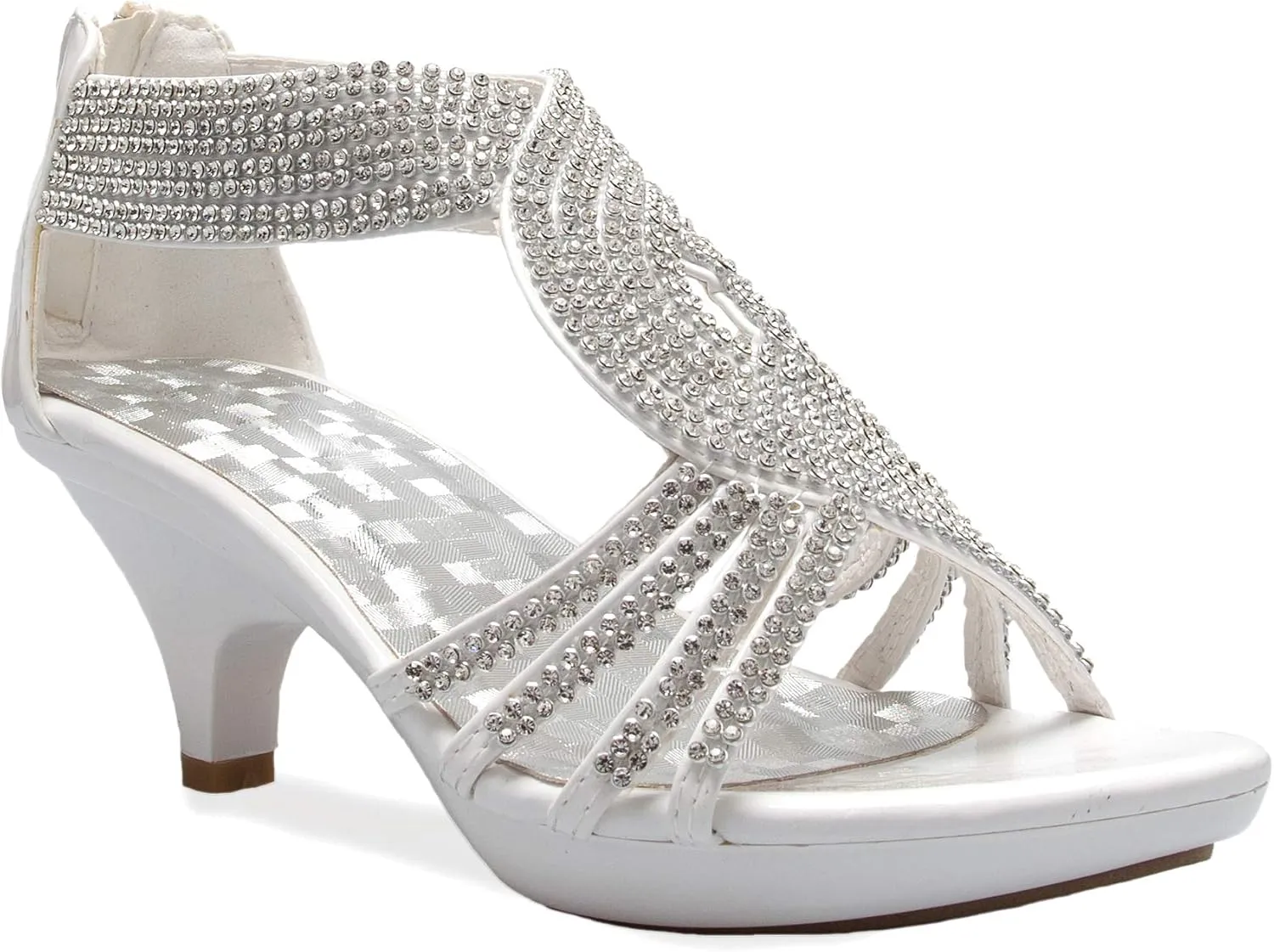 Women's Open Toe Strappy Rhinestone Dress Sandal Low Heel Wedding Shoes