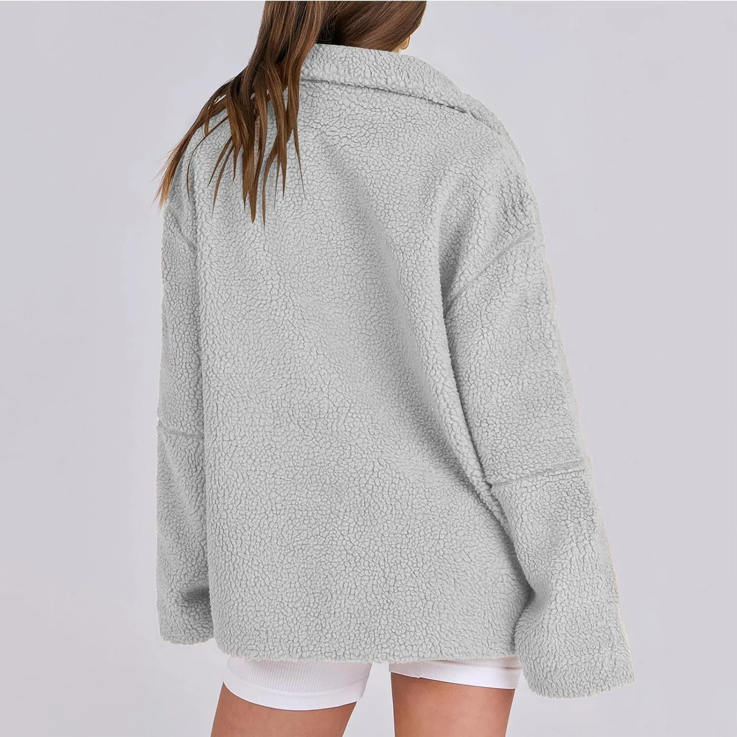 Womens Oversized Fleece Sherpa Lined Jacket Zip Up Long Sleeve Teddy Coat Casual Winter Warm Clothes with Pockets