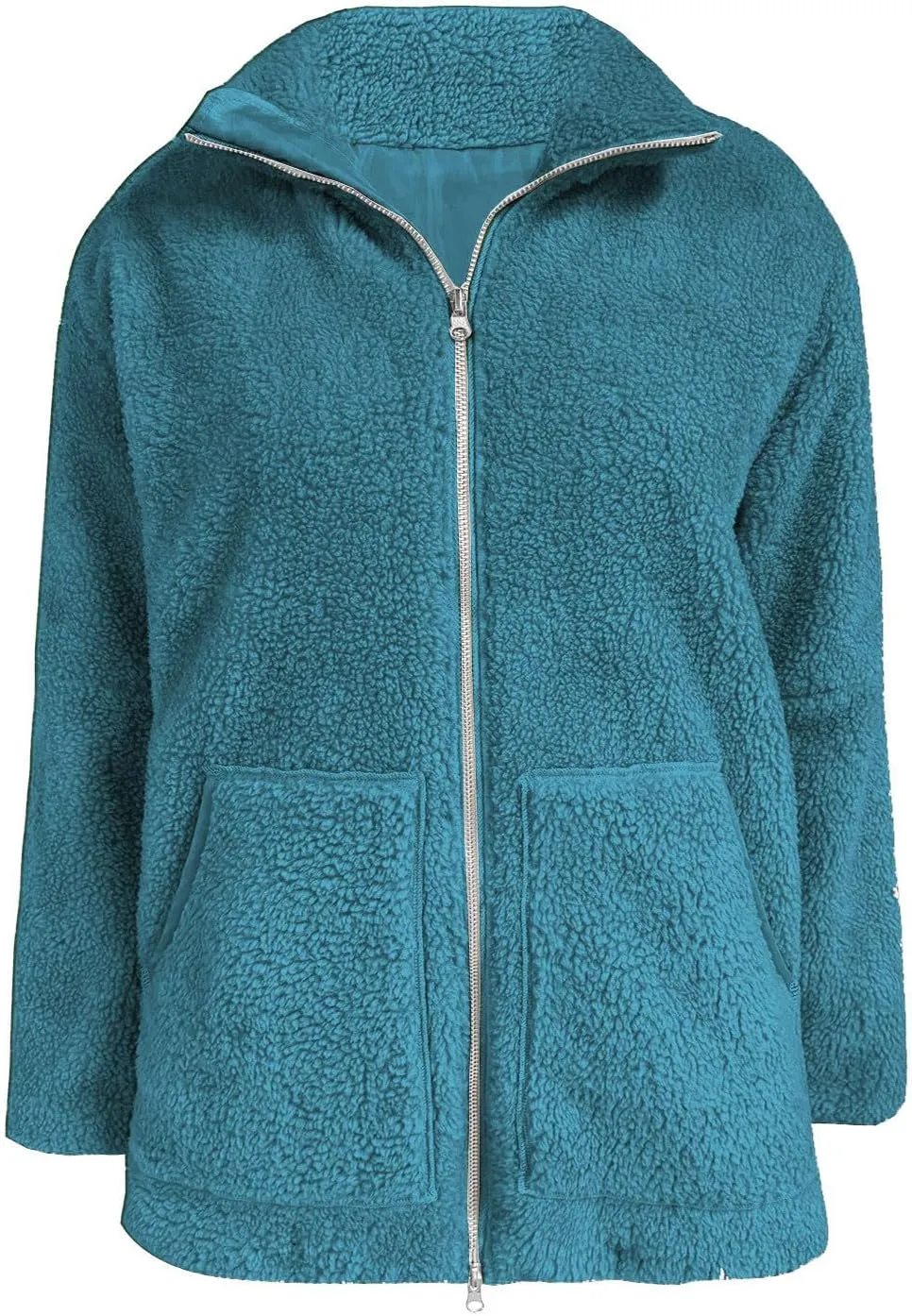 Womens Oversized Fleece Sherpa Lined Jacket Zip Up Long Sleeve Teddy Coat Casual Winter Warm Clothes with Pockets