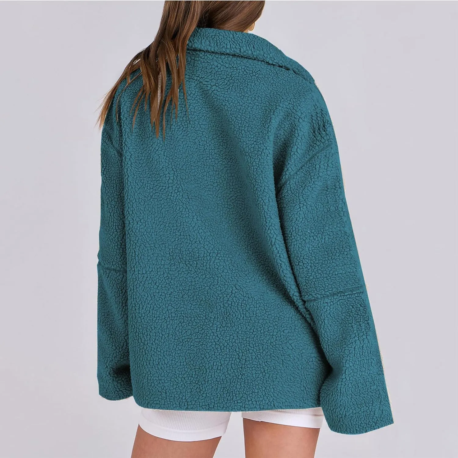 Womens Oversized Fleece Sherpa Lined Jacket Zip Up Long Sleeve Teddy Coat Casual Winter Warm Clothes with Pockets