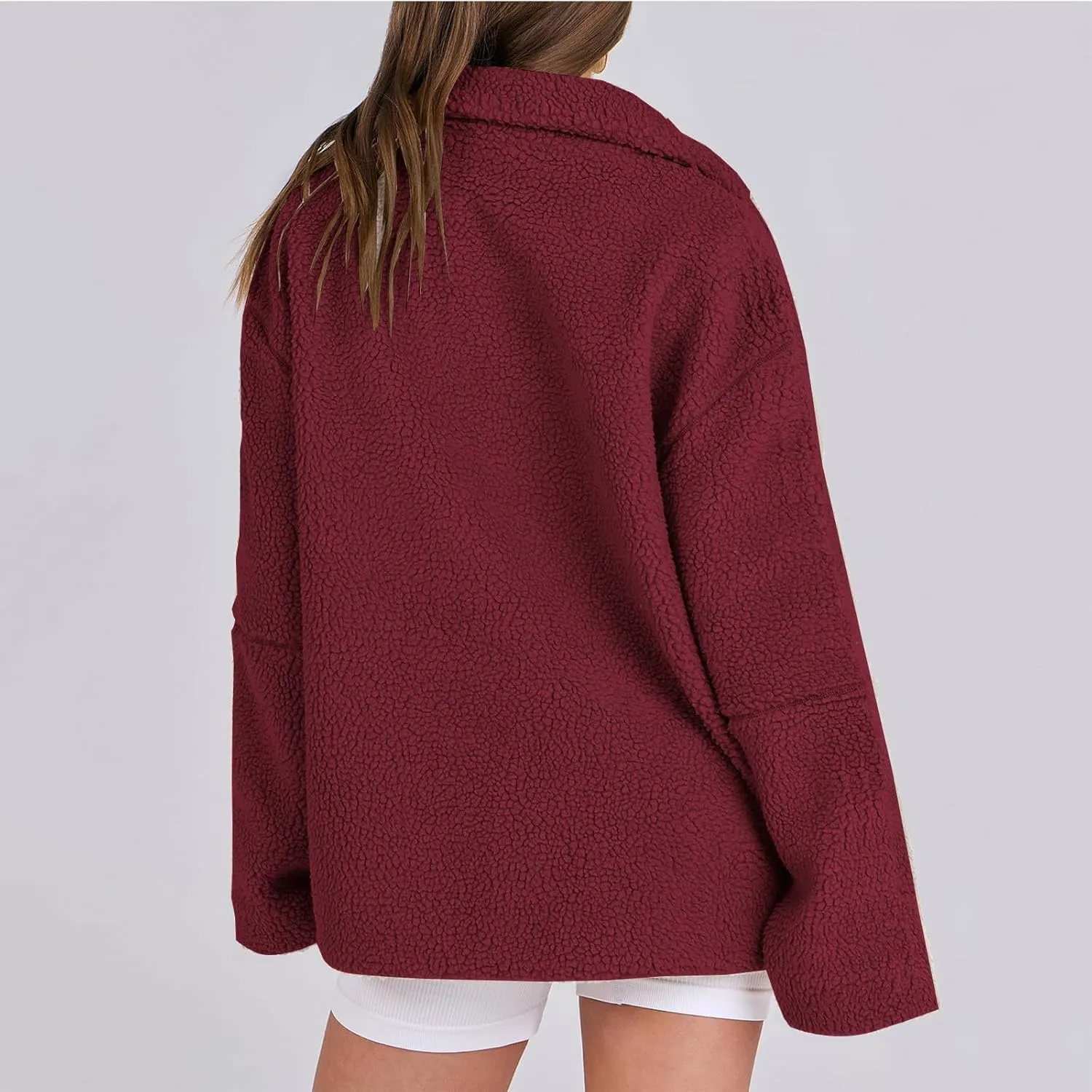 Womens Oversized Fleece Sherpa Lined Jacket Zip Up Long Sleeve Teddy Coat Casual Winter Warm Clothes with Pockets