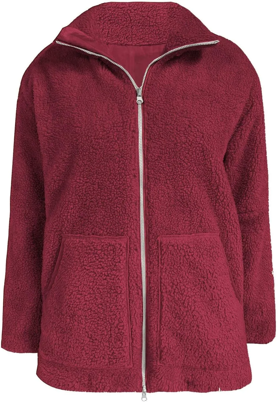 Womens Oversized Fleece Sherpa Lined Jacket Zip Up Long Sleeve Teddy Coat Casual Winter Warm Clothes with Pockets