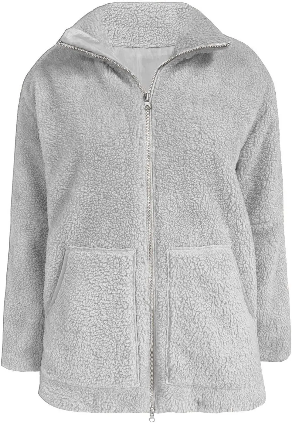 Womens Oversized Fleece Sherpa Lined Jacket Zip Up Long Sleeve Teddy Coat Casual Winter Warm Clothes with Pockets