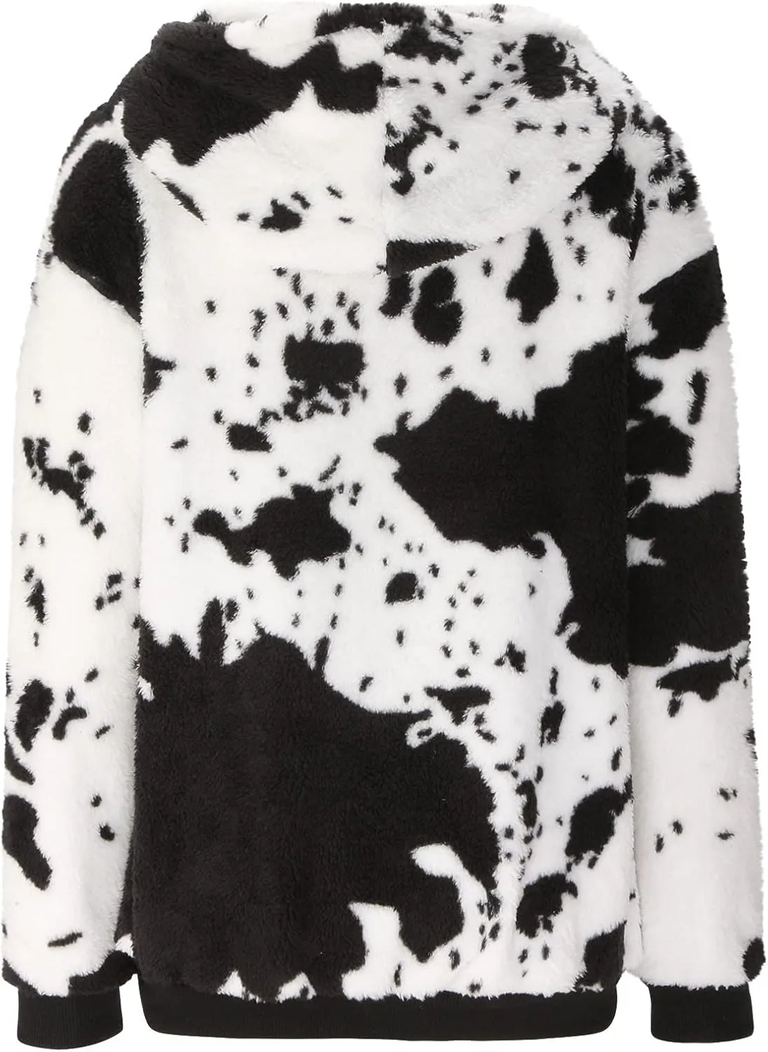 Womens Oversized Hoodies Sherpa Sweatshirts Fuzzy Warm Fleece Pullover Cow Print Fluffy Outerwear with Pockets