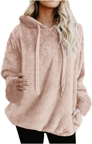 Womens Oversized Sherpa Pullover Hoodies Fuzzy Fleece Sweatshirt Plus Size Fall Winter Fluffy Jacket with Pockets