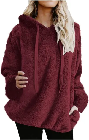 Womens Oversized Sherpa Pullover Hoodies Fuzzy Fleece Sweatshirt Plus Size Fall Winter Fluffy Jacket with Pockets