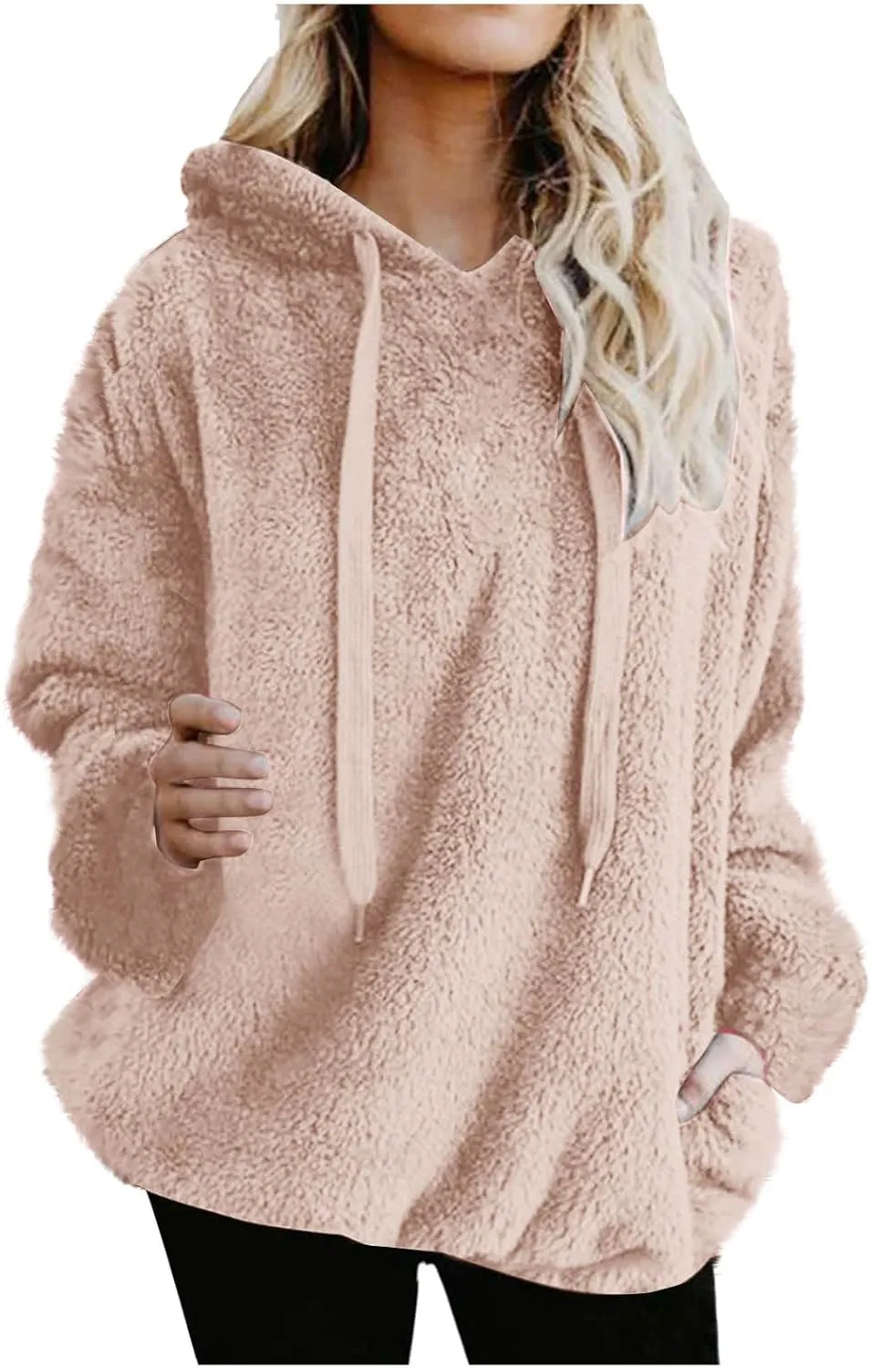 Womens Oversized Sherpa Pullover Hoodies Fuzzy Fleece Sweatshirt Plus Size Fall Winter Fluffy Jacket with Pockets