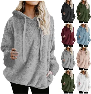 Womens Oversized Sherpa Pullover Hoodies Fuzzy Fleece Sweatshirt Plus Size Fall Winter Fluffy Jacket with Pockets