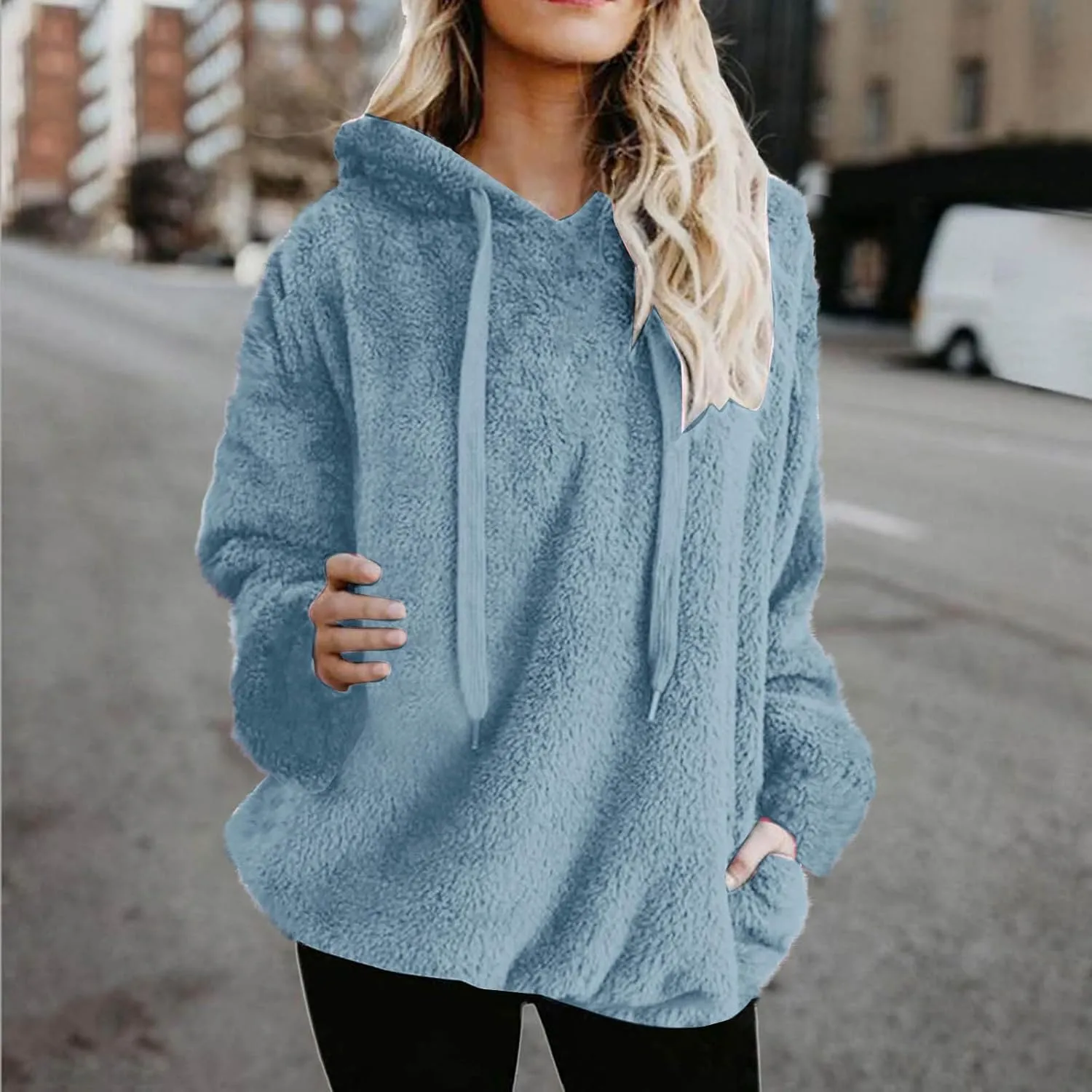 Womens Oversized Sherpa Pullover Hoodies Fuzzy Fleece Sweatshirt Plus Size Fall Winter Fluffy Jacket with Pockets
