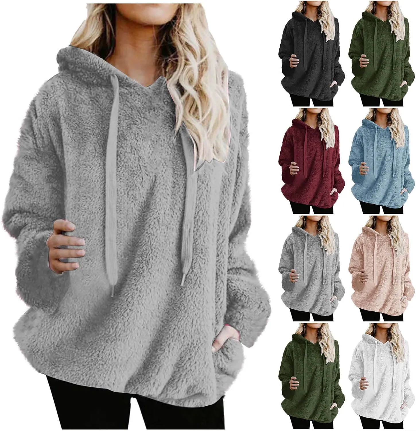 Womens Oversized Sherpa Pullover Hoodies Fuzzy Fleece Sweatshirt Plus Size Fall Winter Fluffy Jacket with Pockets