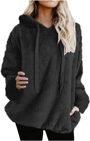 Womens Oversized Sherpa Pullover Hoodies Fuzzy Fleece Sweatshirt Plus Size Fall Winter Fluffy Jacket with Pockets