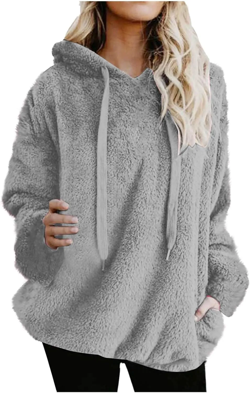 Womens Oversized Sherpa Pullover Hoodies Fuzzy Fleece Sweatshirt Plus Size Fall Winter Fluffy Jacket with Pockets