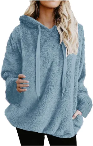 Womens Oversized Sherpa Pullover Hoodies Fuzzy Fleece Sweatshirt Plus Size Fall Winter Fluffy Jacket with Pockets