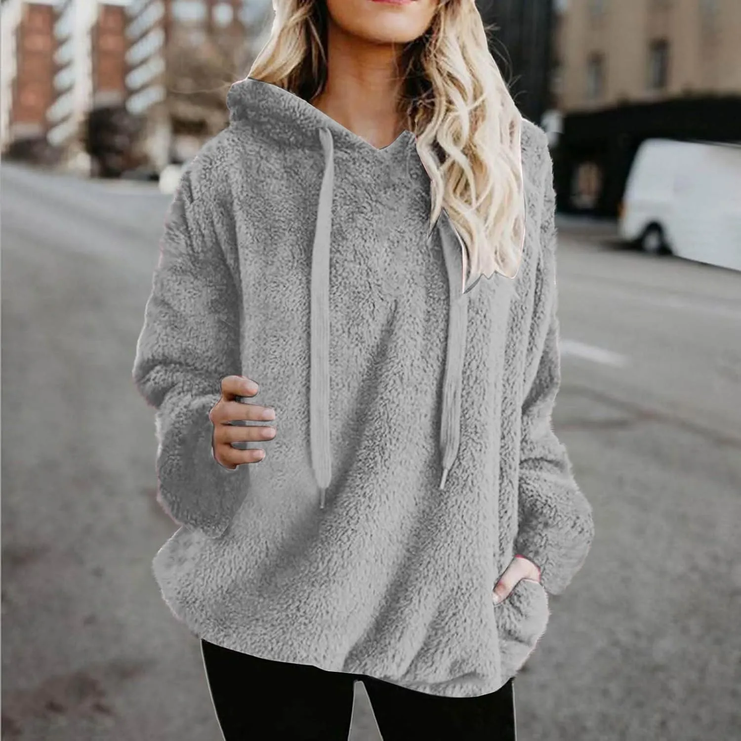 Womens Oversized Sherpa Pullover Hoodies Fuzzy Fleece Sweatshirt Plus Size Fall Winter Fluffy Jacket with Pockets