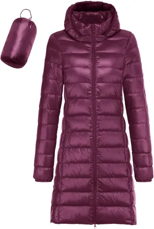 Women's Packable Lightweight Long Down Jacket Casual Solid Color Long Sleeve Windproof Warm Winter Parkas for Women