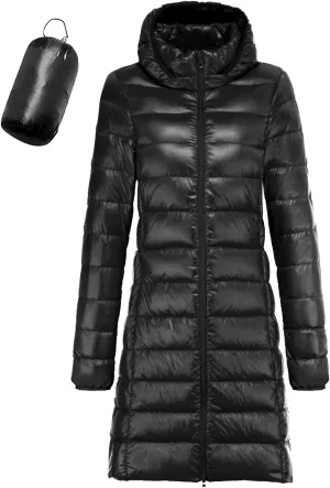Women's Packable Lightweight Long Down Jacket Casual Solid Color Long Sleeve Windproof Warm Winter Parkas for Women