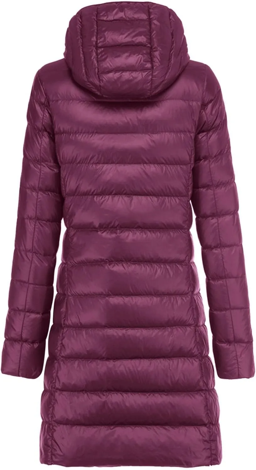 Women's Packable Lightweight Long Down Jacket Casual Solid Color Long Sleeve Windproof Warm Winter Parkas for Women