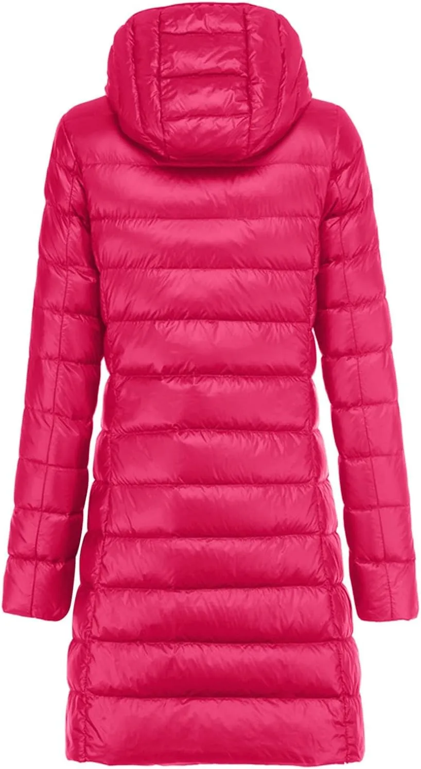 Women's Packable Lightweight Long Down Jacket Casual Solid Color Long Sleeve Windproof Warm Winter Parkas for Women