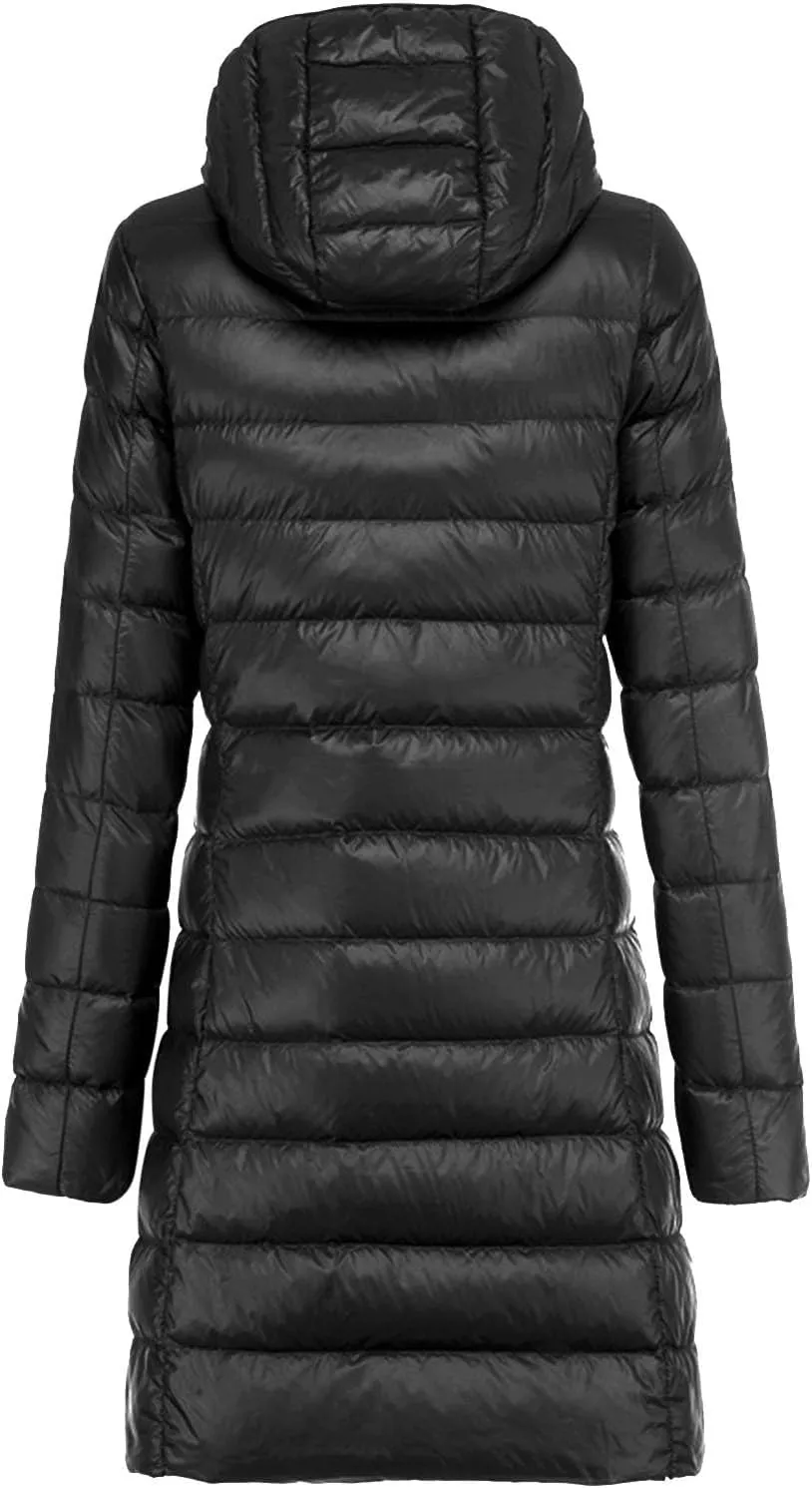 Women's Packable Lightweight Long Down Jacket Casual Solid Color Long Sleeve Windproof Warm Winter Parkas for Women