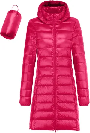 Women's Packable Lightweight Long Down Jacket Casual Solid Color Long Sleeve Windproof Warm Winter Parkas for Women