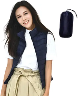 Women's Packable Lightweight Padded Gilet, Down Vest Body Warmer Stand Collar Sleeveless Jacket Windproof Coat for Walking Travelling,Dark Blue,XL