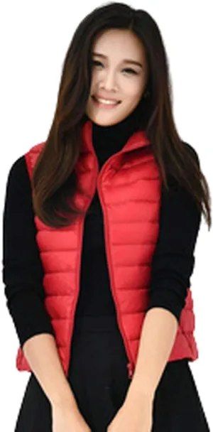 Women's Packable Lightweight Padded Gilet, Down Vest Body Warmer Stand Collar Sleeveless Jacket Windproof Coat for Walking Travelling,Red,M
