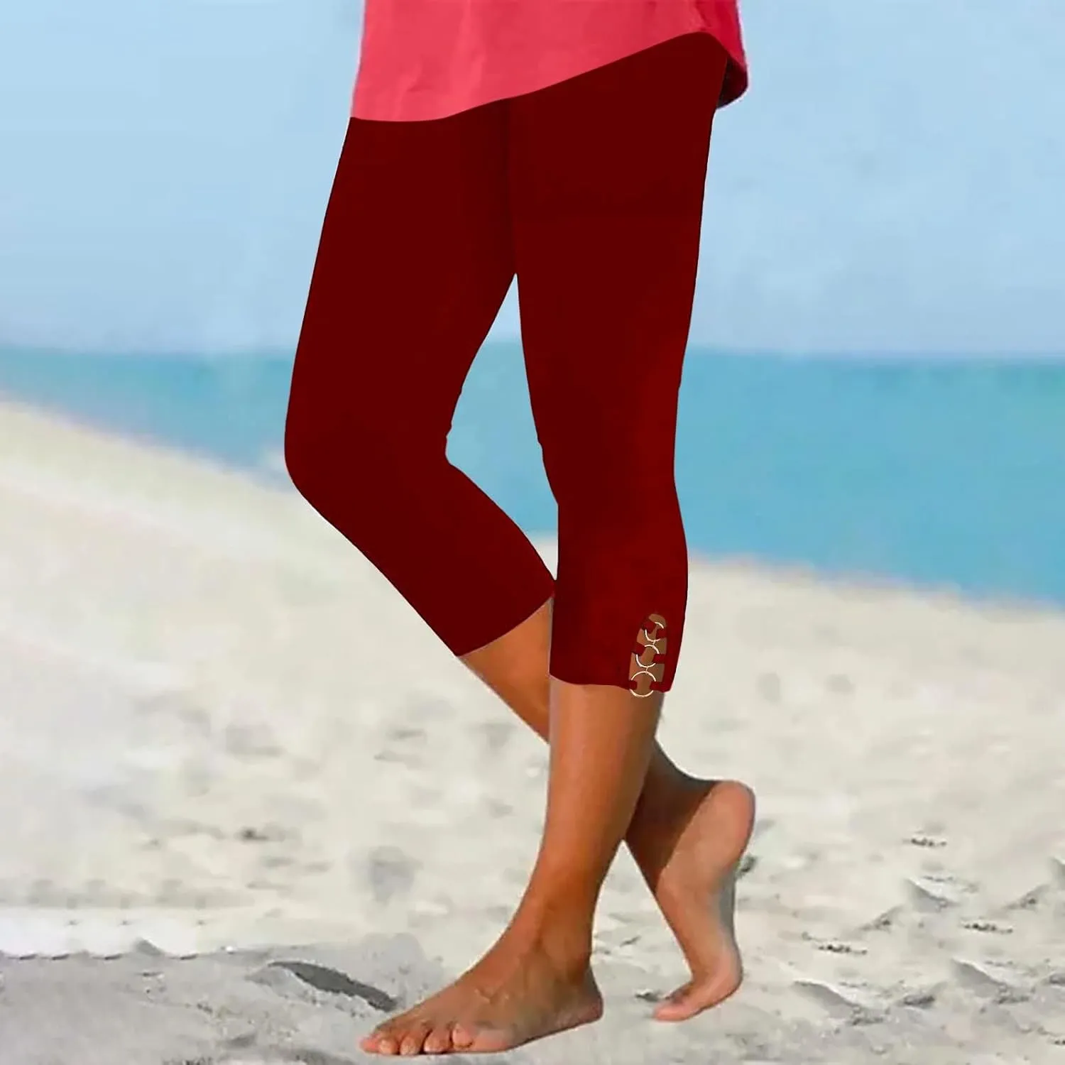 Women's Pants 3/4 Length Elastic Stretch Pants Sweatpants Comfy Casual Leggings High Waisted Running Trousers