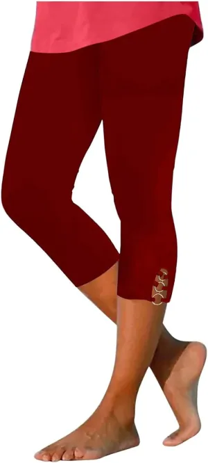 Women's Pants 3/4 Length Elastic Stretch Pants Sweatpants Comfy Casual Leggings High Waisted Running Trousers