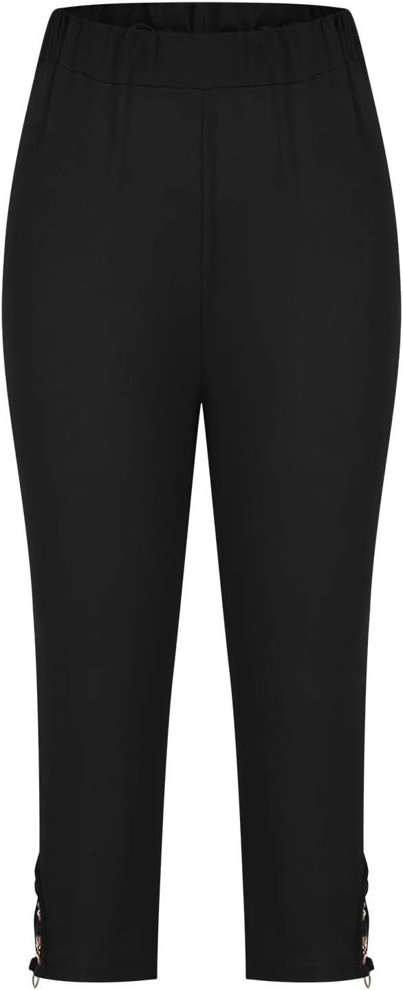 Women's Pants 3/4 Length Elastic Stretch Pants Sweatpants Comfy Casual Leggings High Waisted Running Trousers
