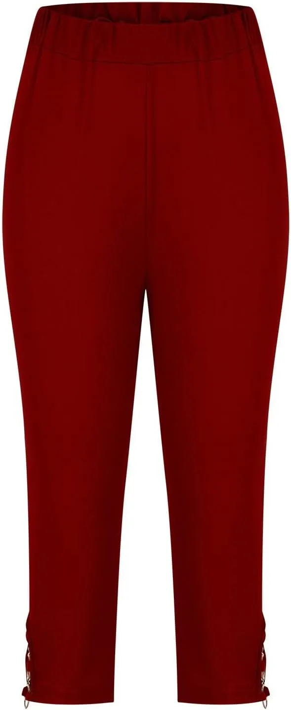 Women's Pants 3/4 Length Elastic Stretch Pants Sweatpants Comfy Casual Leggings High Waisted Running Trousers