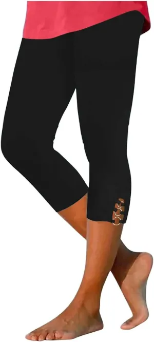 Women's Pants 3/4 Length Elastic Stretch Pants Sweatpants Comfy Casual Leggings High Waisted Running Trousers
