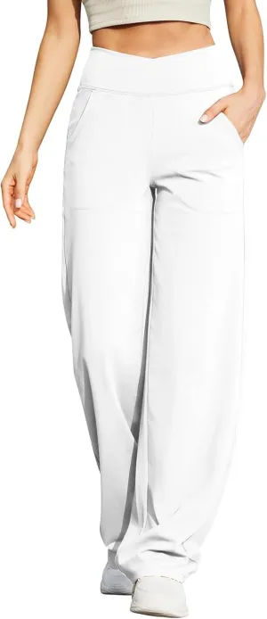 Women's Pants Elastic High Waist Casual Yoga Pants Straight Wide Leg Drawstring Trouser Stretch Baggy Sweatpants with Pockets