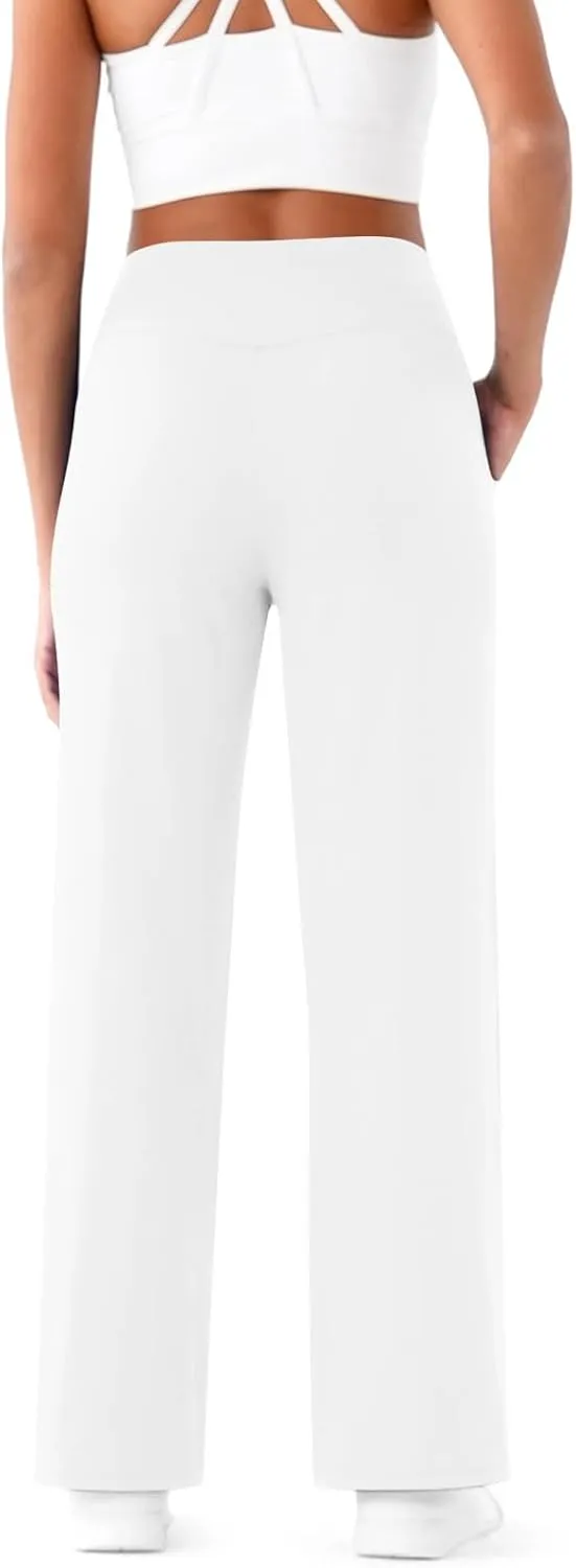 Women's Pants Elastic High Waist Casual Yoga Pants Straight Wide Leg Drawstring Trouser Stretch Baggy Sweatpants with Pockets
