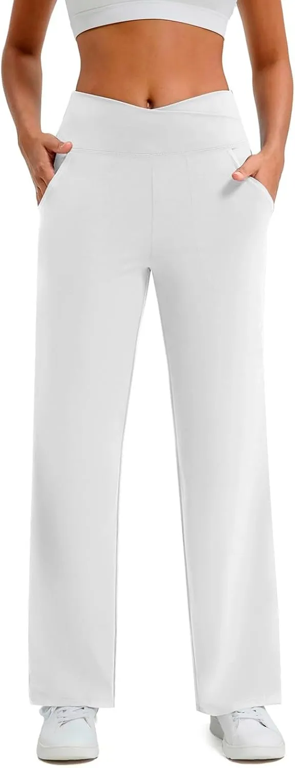 Women's Pants Elastic High Waist Casual Yoga Pants Straight Wide Leg Drawstring Trouser Stretch Baggy Sweatpants with Pockets
