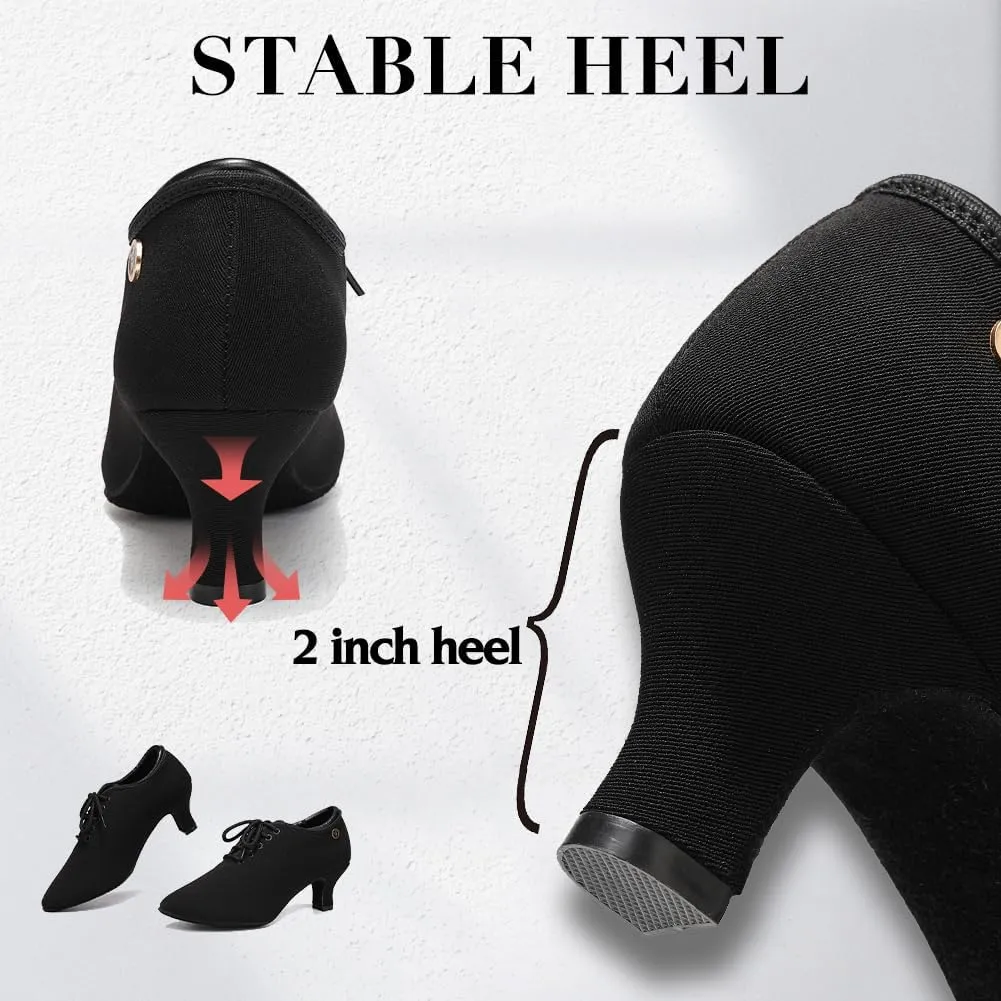 Womens Practice Latin Salsa Ballroom Dancing Shoes for 2 Inch Heel Black