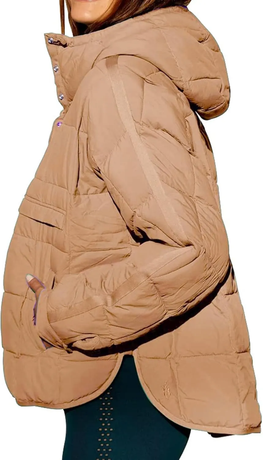 Womens Quilted Pullover Puffer Jacket Oversized Lightweight Hoodies Packable Winter Padded Coat Tops