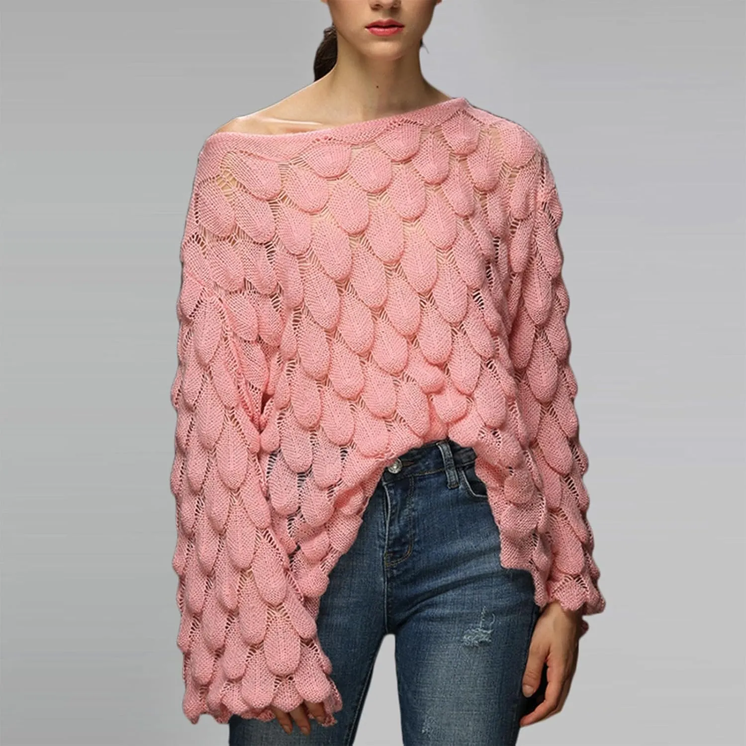 Women's Solid Color Round Neck Bell Sleeve Pullover Knitwear Fashion Short Sweater Sweaters for Women Trendy